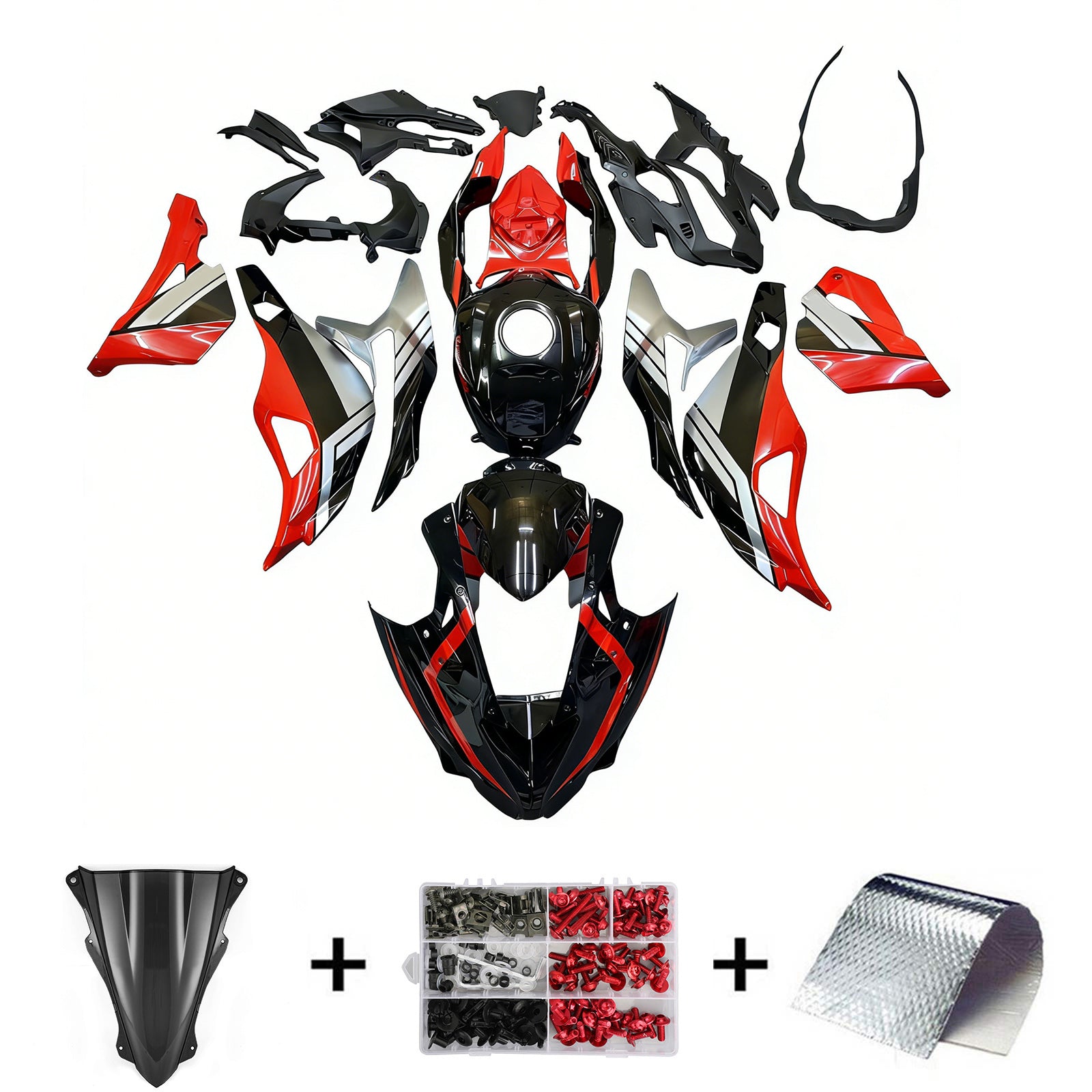 Amotopart 2019-2025 Ninja ZX-25R ZX-4R ZX-4RR Kawasaki Red&Silver Fairing Kit