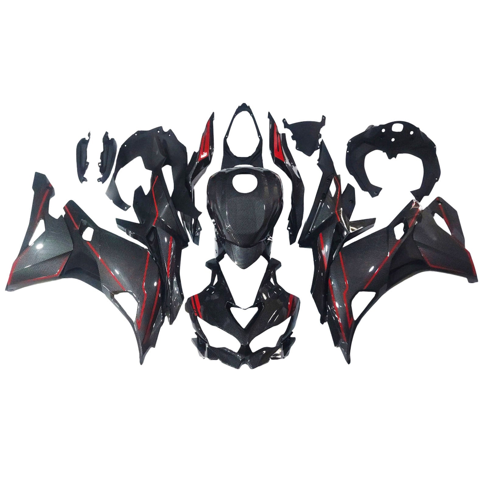 Amotopart 2019-2025 Ninja ZX-25R ZX-4R ZX-4RR Kawasaki Carbon Fiber med røde accenter Fairing Kit