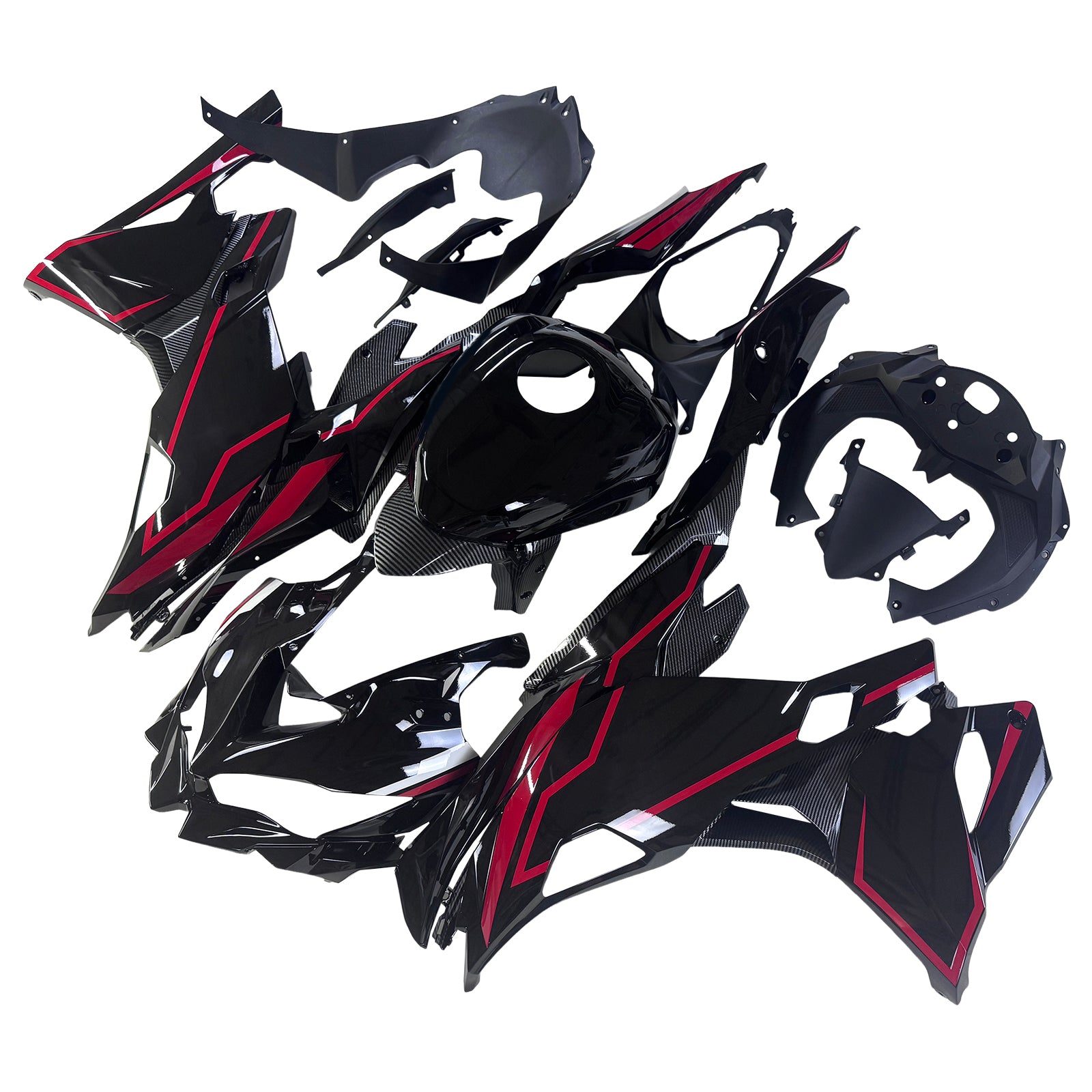 Amotopart 2019-2025 Ninja ZX-25R ZX-4R ZX-4RR Kawasaki Black & Red Stripes Fairing Kit