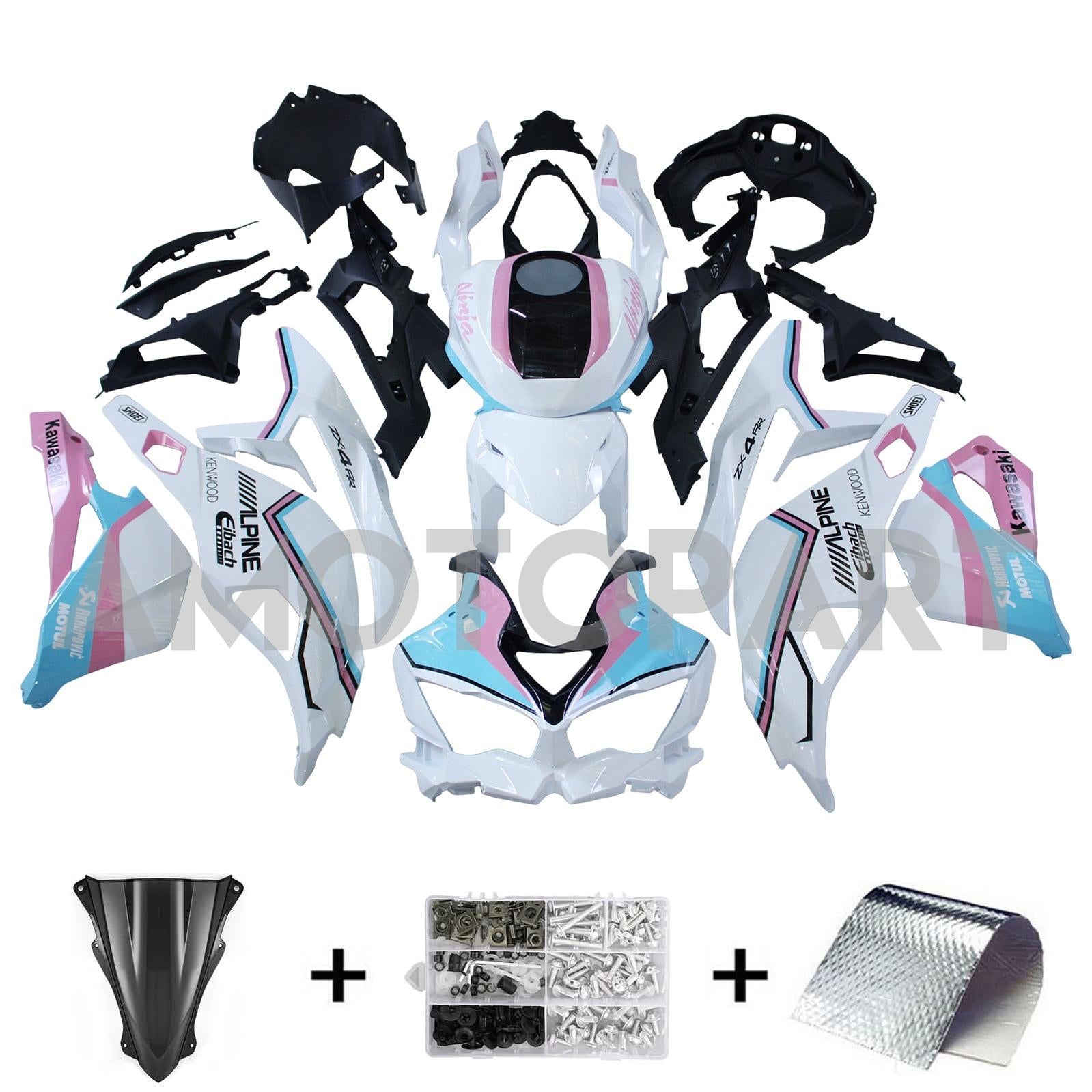 Amotopart 2019-2025 Ninja ZX-25R ZX-4R ZX-4RR Kawasaki Pink&Blue Fairing Kit