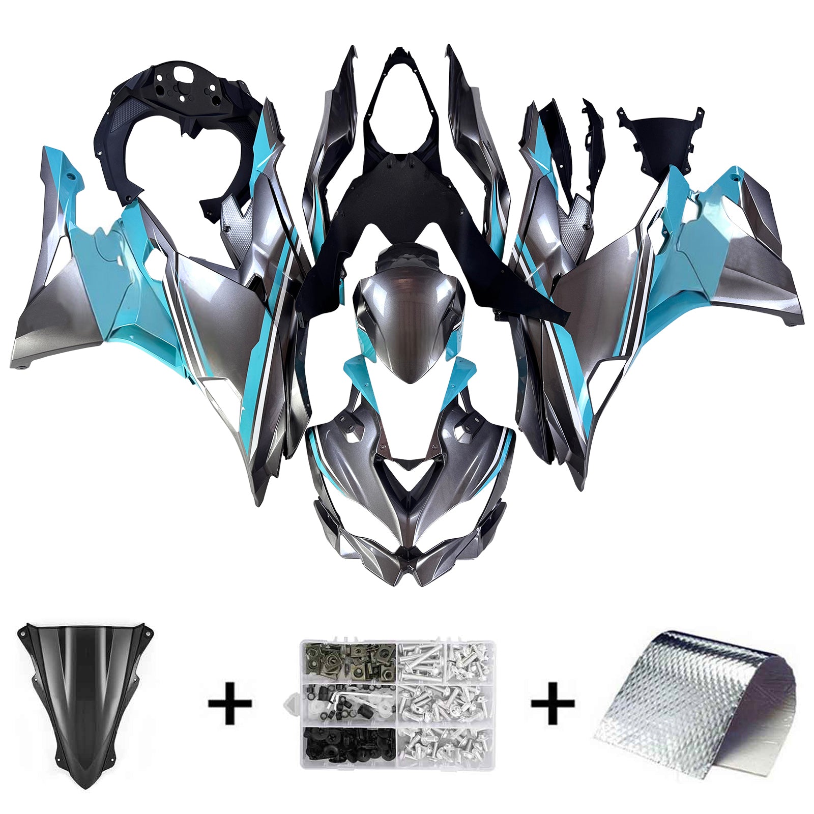 Amotopart 2019–2025 Ninja ZX-25R ZX-4R ZX-4RR Kawasaki Grau&Blau/Grünes Verkleidungsset