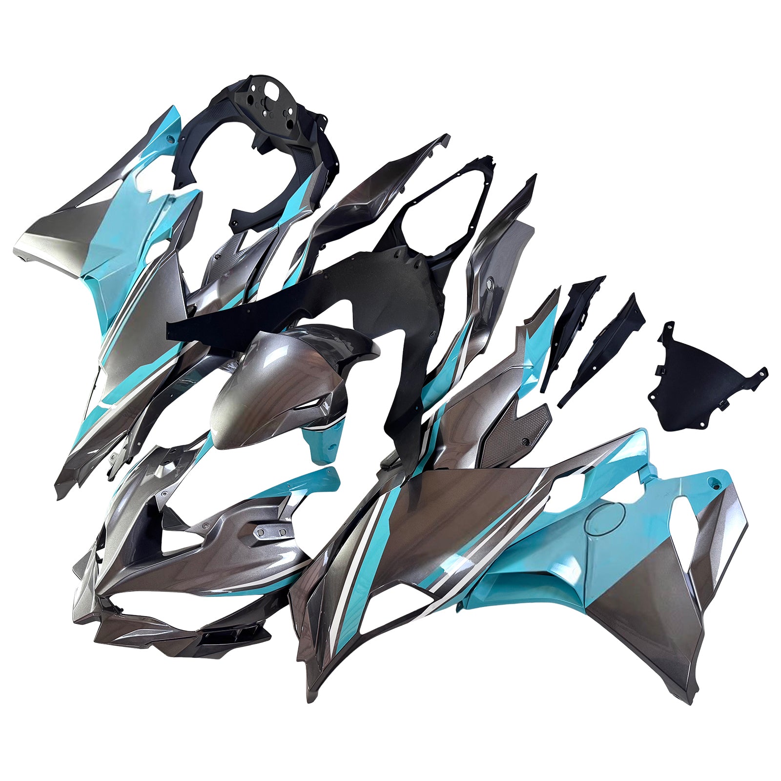 Amotopart 2019-2025 Ninja ZX-25R ZX-4R ZX-4RR Kawasaki Gray & Blue/Green Fairing Kit
