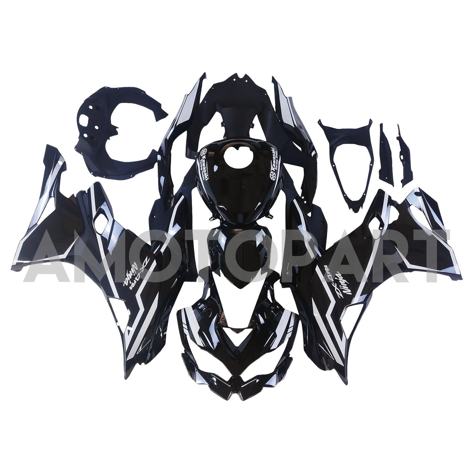 Amotopart 2019-2024 Ninja ZX-25R ZX-4R ZX-4RR Kawasaki Kit carena a strisce bianche e nere