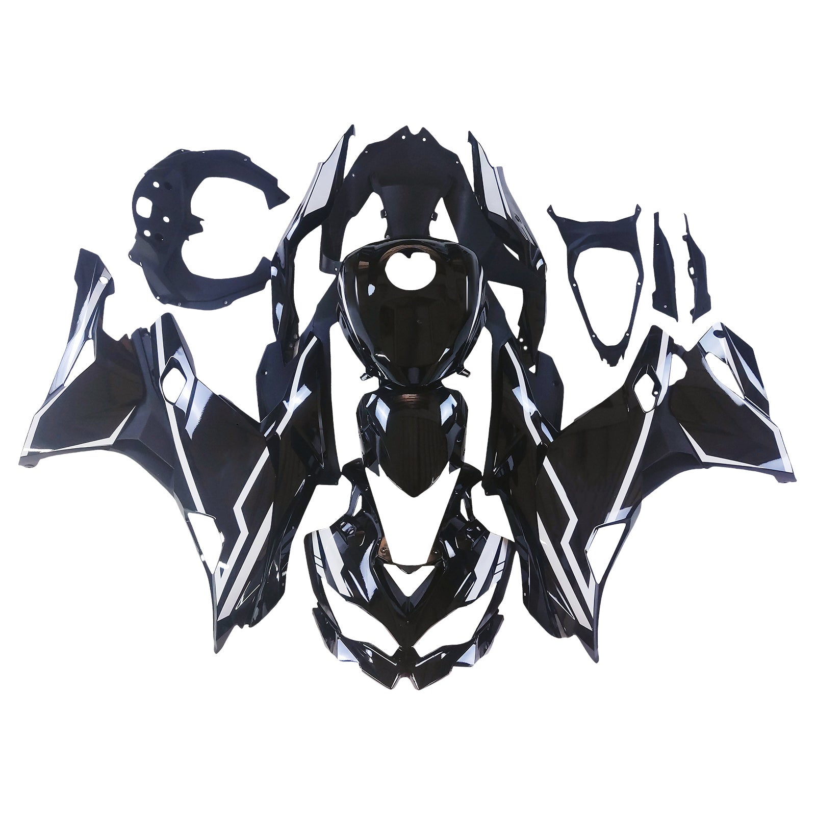 Amotopart 2019-2025 Ninja ZX-25R ZX-4R ZX-4RR Kawasaki Black & White Stripes Fairing Kit