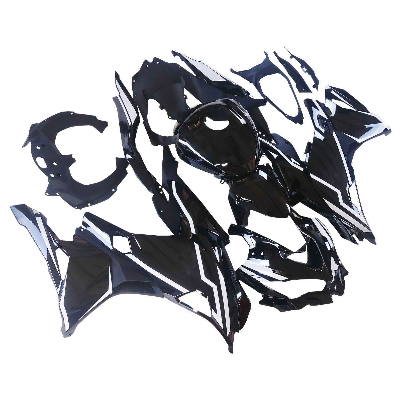 Amotopart 2019-2025 Ninja ZX-25R ZX-4R ZX-4RR Kawasaki Black & White Stripes Fairing Kit