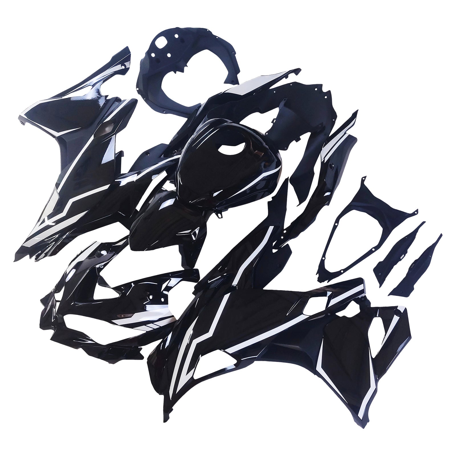 Amotopart 2019-2025 Ninja ZX-25R ZX-4R ZX-4RR Kawasaki Black & White Stripes Fairing Kit
