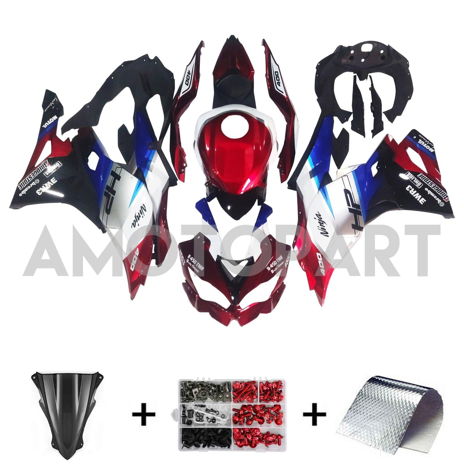 Amotopart 2019-2025 Ninja ZX-25R ZX-4R ZX-4RR Kawasaki Red&Blue Fairing Kit