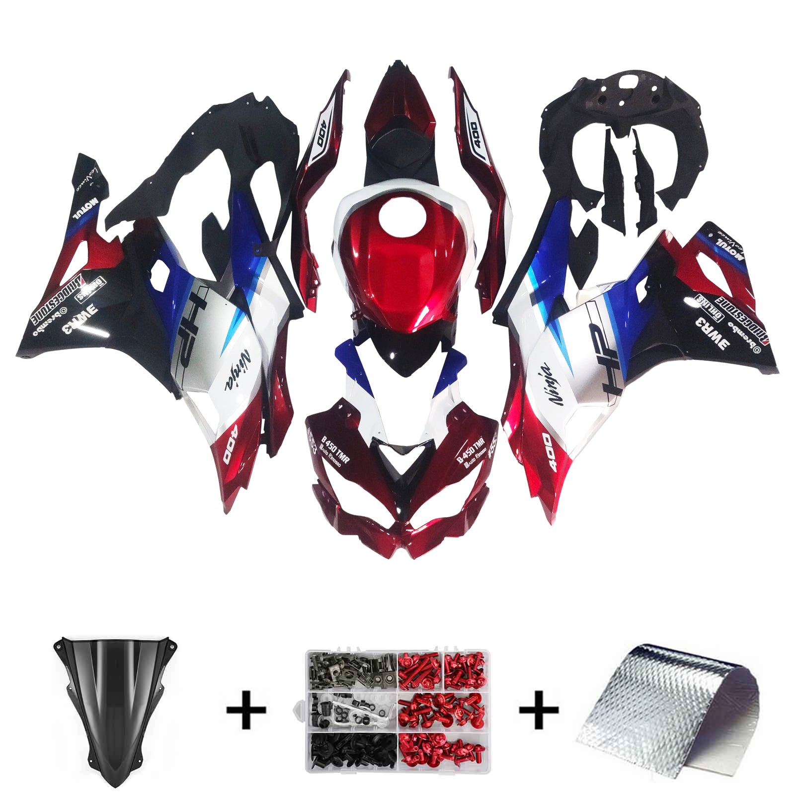 Amotopart 2019-2026 Ninja ZX-25R ZX-4R ZX-4RR Kawasaki Red&Blue Fairing Kit