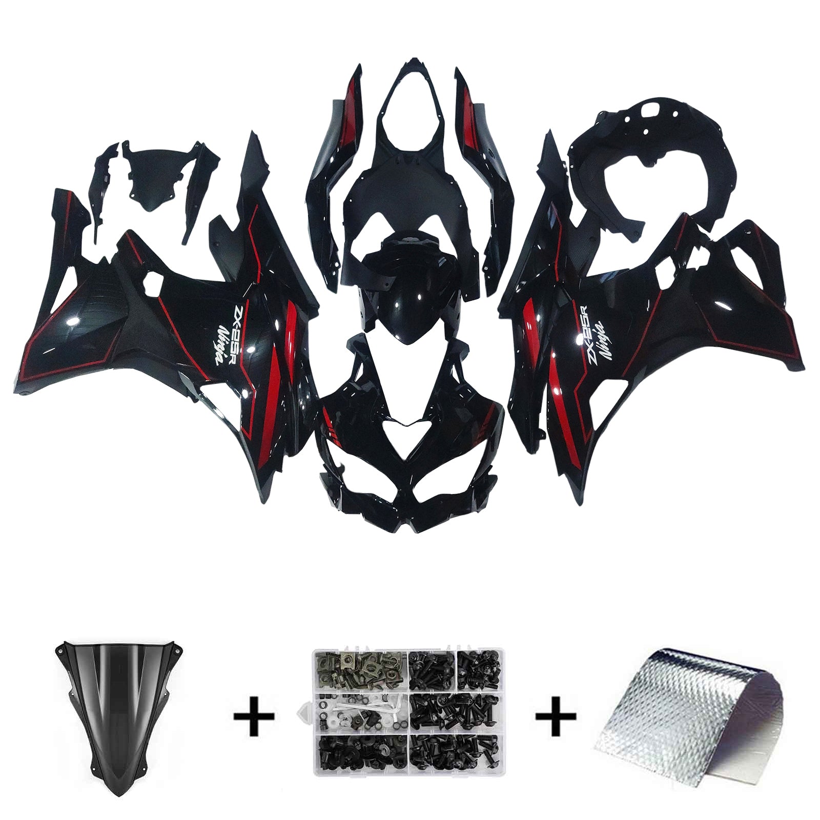 Amotopart 2019-2026 Ninja ZX-25R ZX-4R ZX-4RR Kawasaki Schwarz&Red Stripes Verkleidungssatz