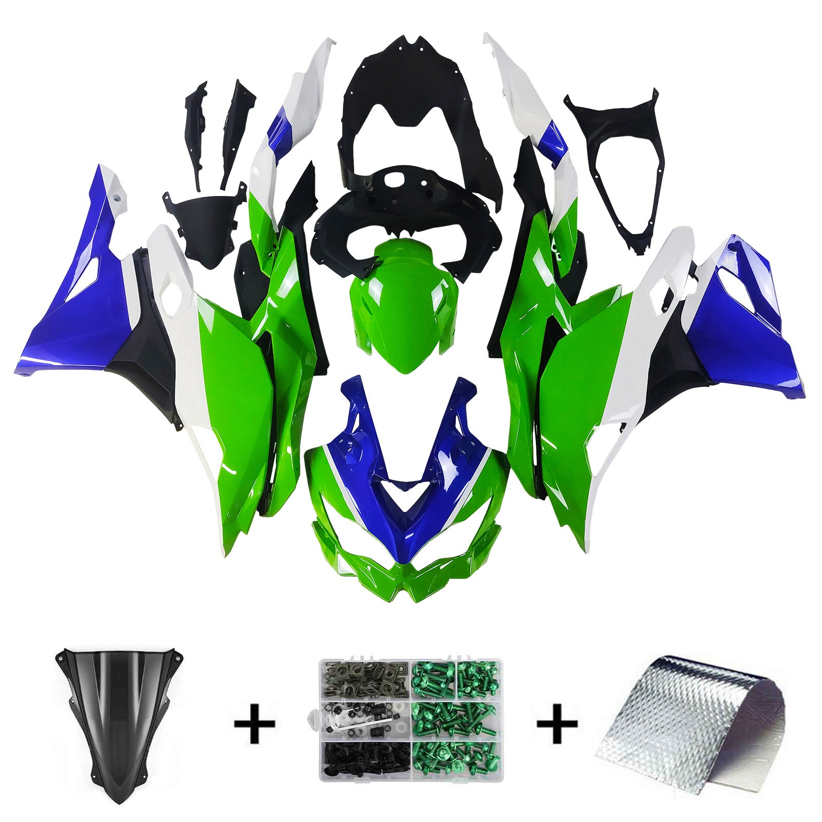 Amotopart 2019-2025 Ninja ZX-25R ZX-4R ZX-4RR Kawasaki Green&Blue Fairing Kit