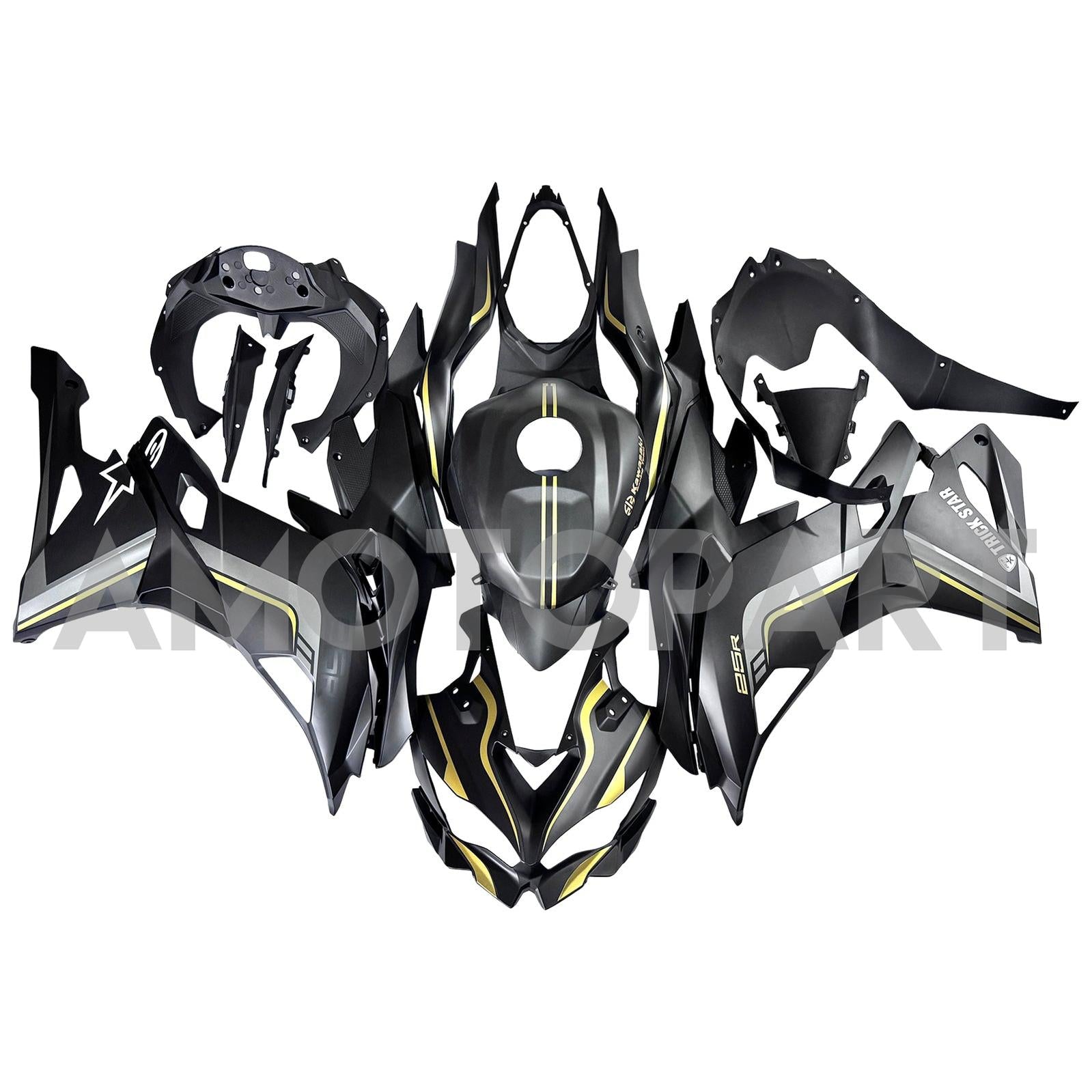 Amotopart 2019-2025 Ninja ZX-25R ZX-4R ZX-4RR Kawasaki Black&Gold Stripes Fairing Kit