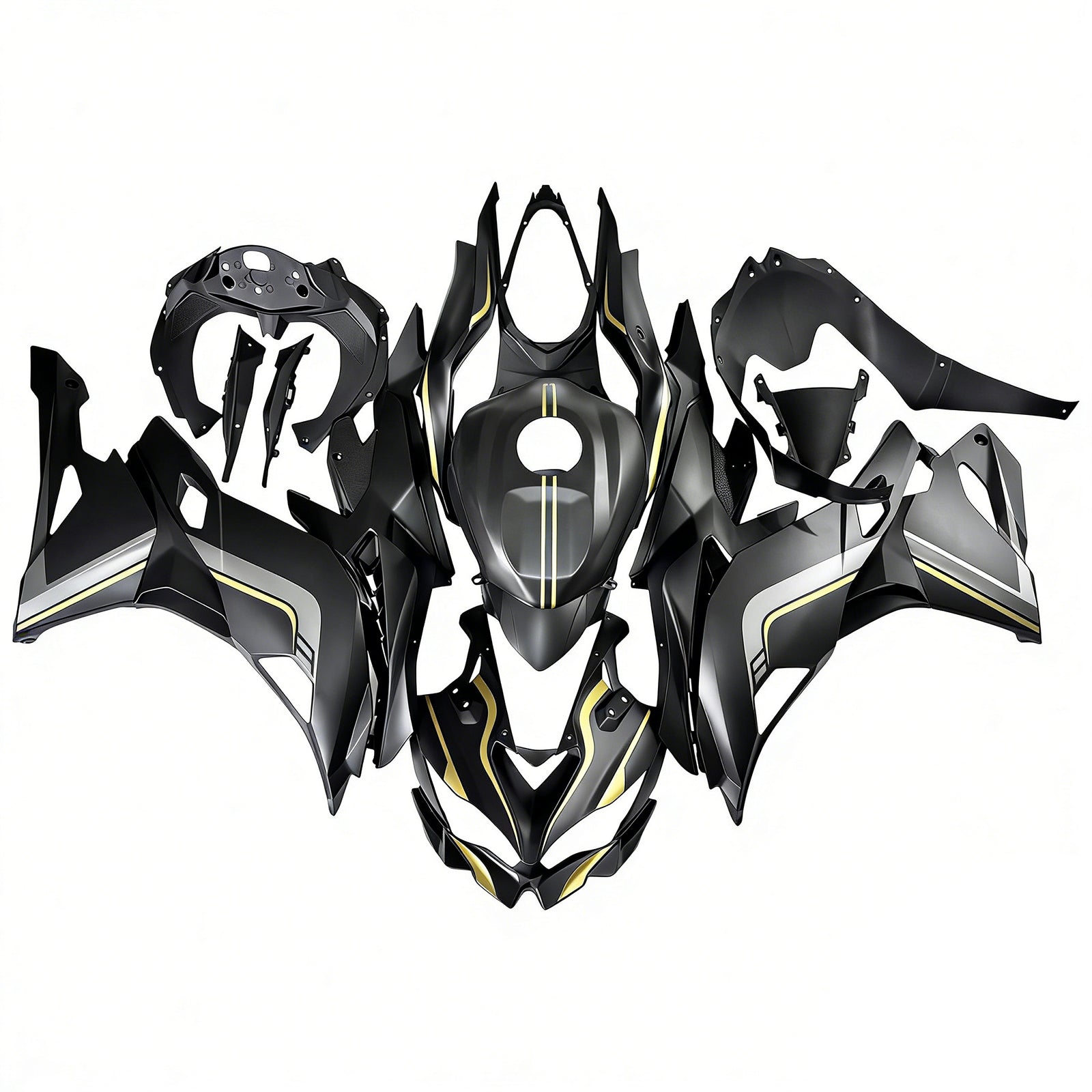 Amotopart 2019-2025 Ninja ZX-25R ZX-4R ZX-4RR KAWASAKI Black & Gold Strips Fairing Kit