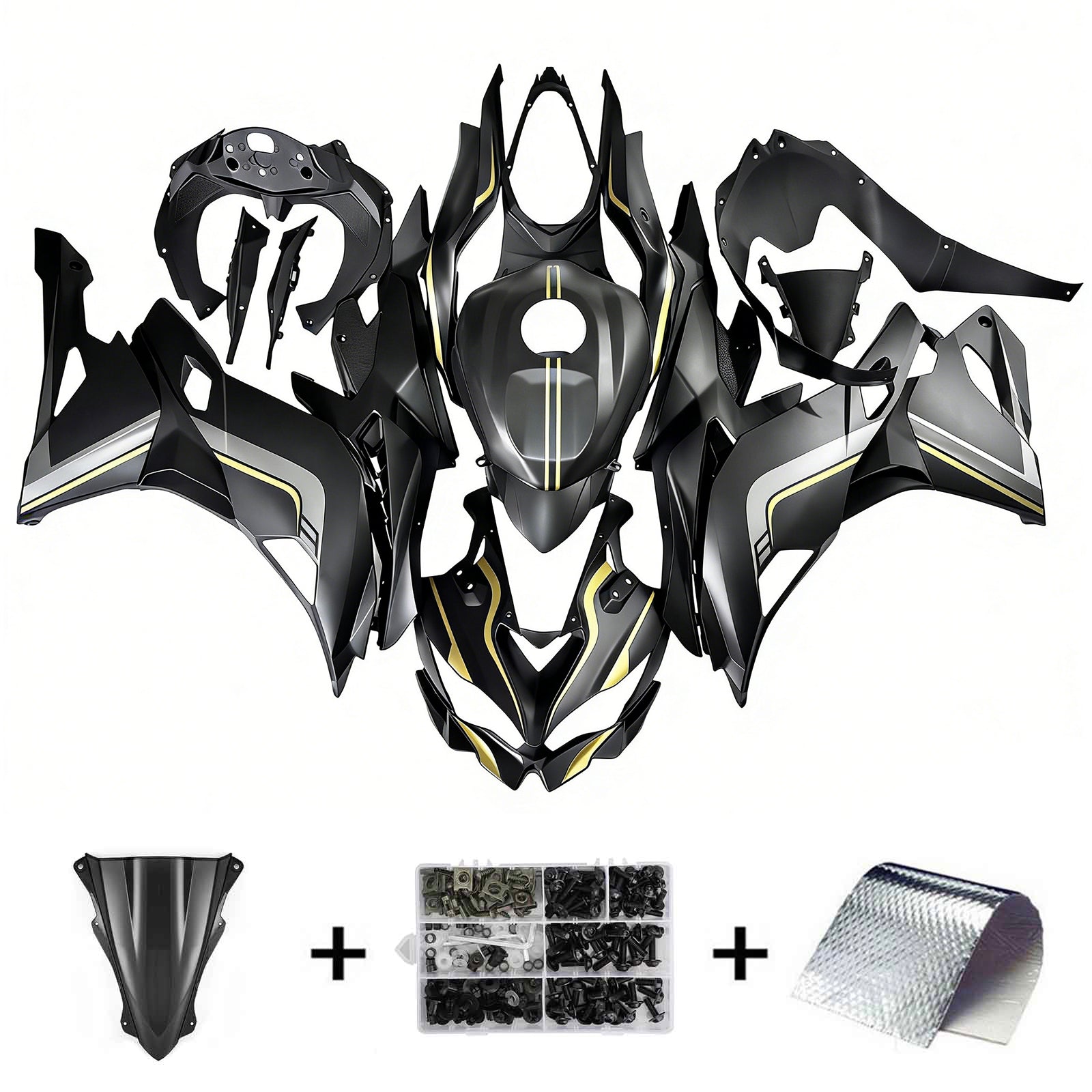 Amotopart 2019-2025 Ninja ZX-25R ZX-4R ZX-4RR Kawasaki Black&Gold Stripes Fairing Kit