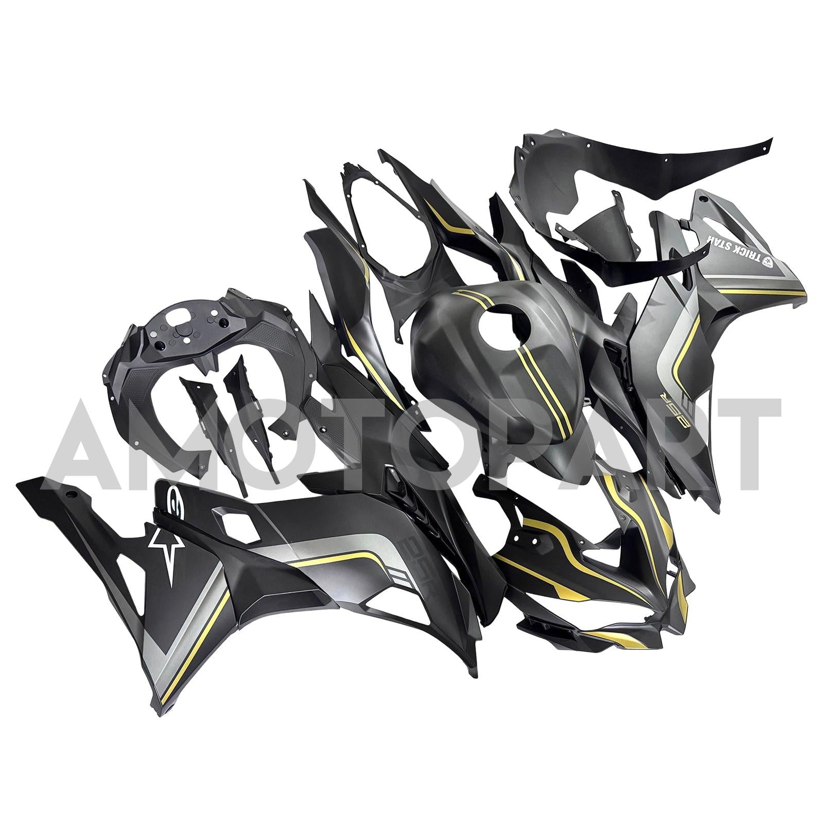 Amotopart 2019-2025 Ninja ZX-25R ZX-4R ZX-4RR Kawasaki Black&Gold Stripes Fairing Kit
