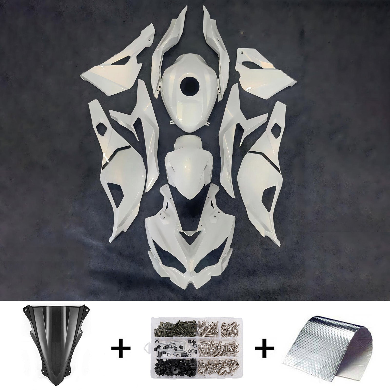 Amotopart 2019-2026 Kawasaki Ninja ZX-25R ZX-4R ZX-4RR White & Black Fairing Kit
