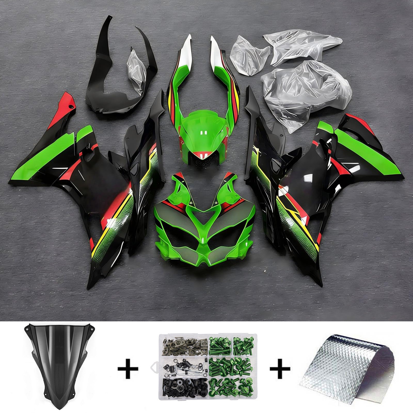 Amotopart 2019-2026 Kawasaki Ninja ZX-25R ZX-4R ZX-4RR Green Black Red Fairing Kit