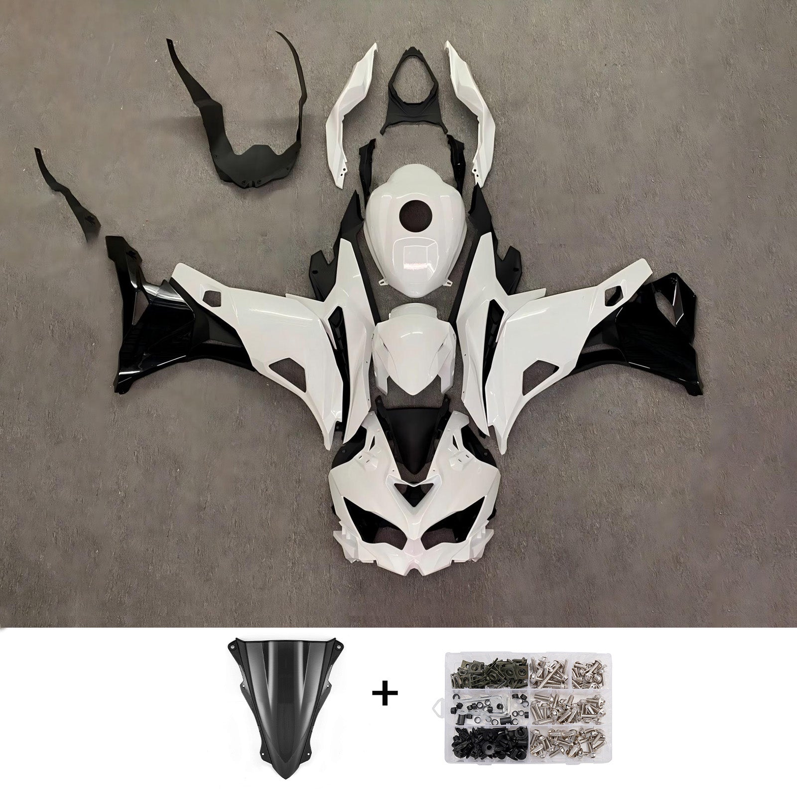 Amotopart 2019-2026 Kawasaki Ninja ZX-25R ZX-4R ZX-4RR White and Black Fairing Kit