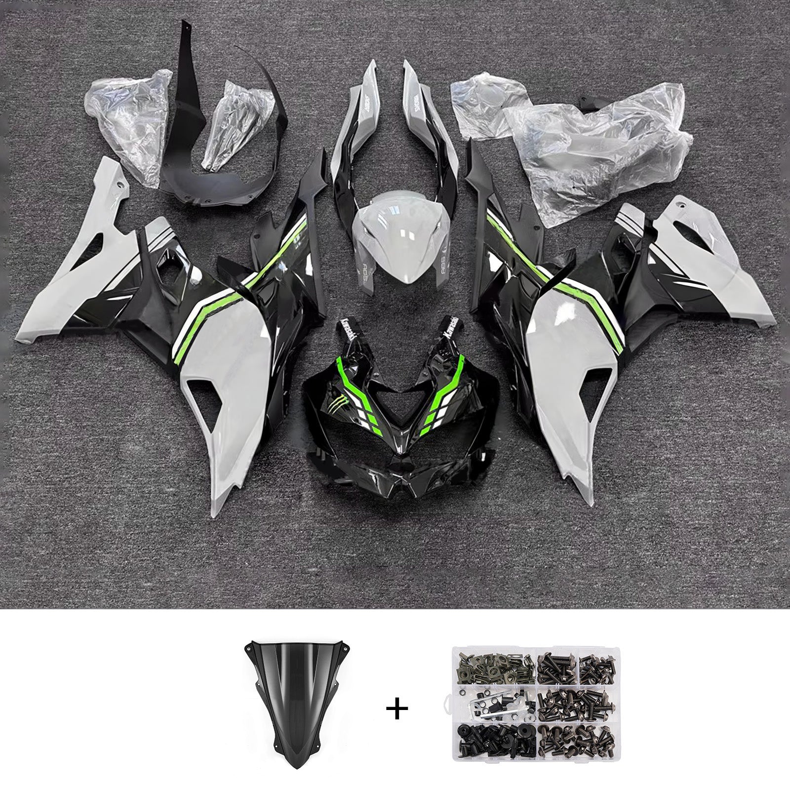 Amotopart 2019-2026 Kawasaki Ninja ZX-25R ZX-4R ZX-4RR Black Grey Green Fairing Kit