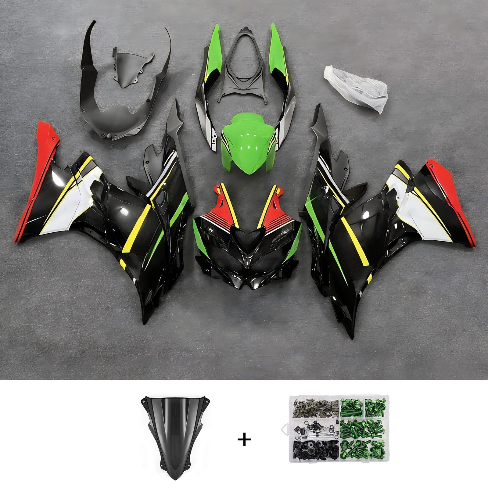 Amotopart 2019-2026 Kawasaki Ninja ZX-25R ZX-4R ZX-4RR Green Red White Black Fairing Kit