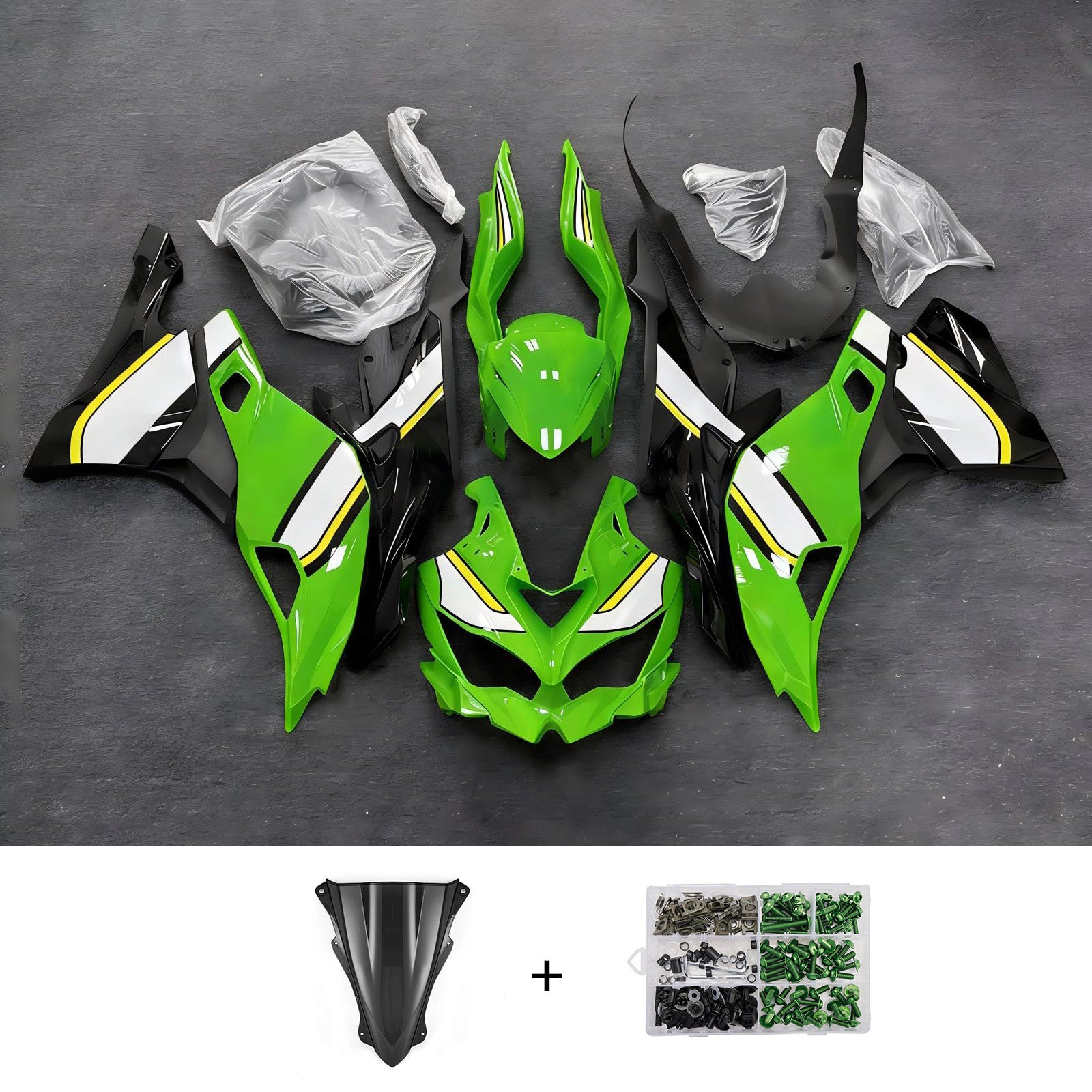 Amotopart 2019-2026 Kawasaki Ninja ZX-25R ZX-4R ZX-4RR Green Black White Fairing Kit
