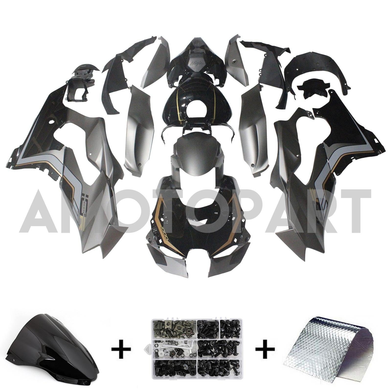 Amotopart 2021-2025 Kawasaki ZX10R ZX10RR Black Style4 Fairing Kit