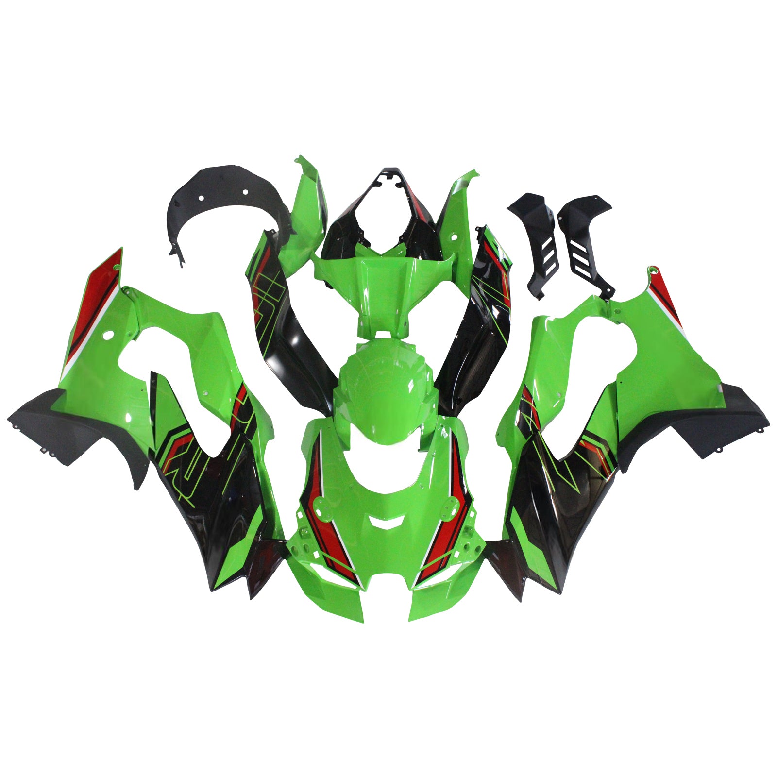Amotopart 2021-2025 Kawasaki ZX10R ZX10RR Zielony czarny styl 8 Zestaw Fairing