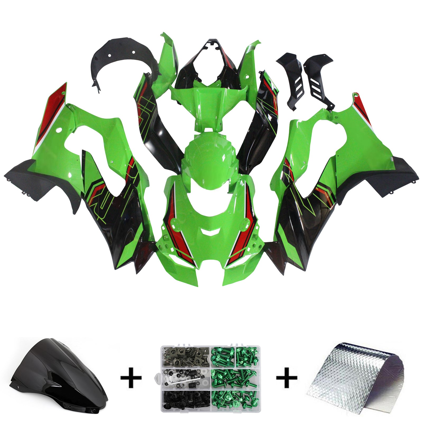 Amotopart 2021-2025 Kawasaki ZX10R ZX10RR Green Black Style8 Fairing Kit