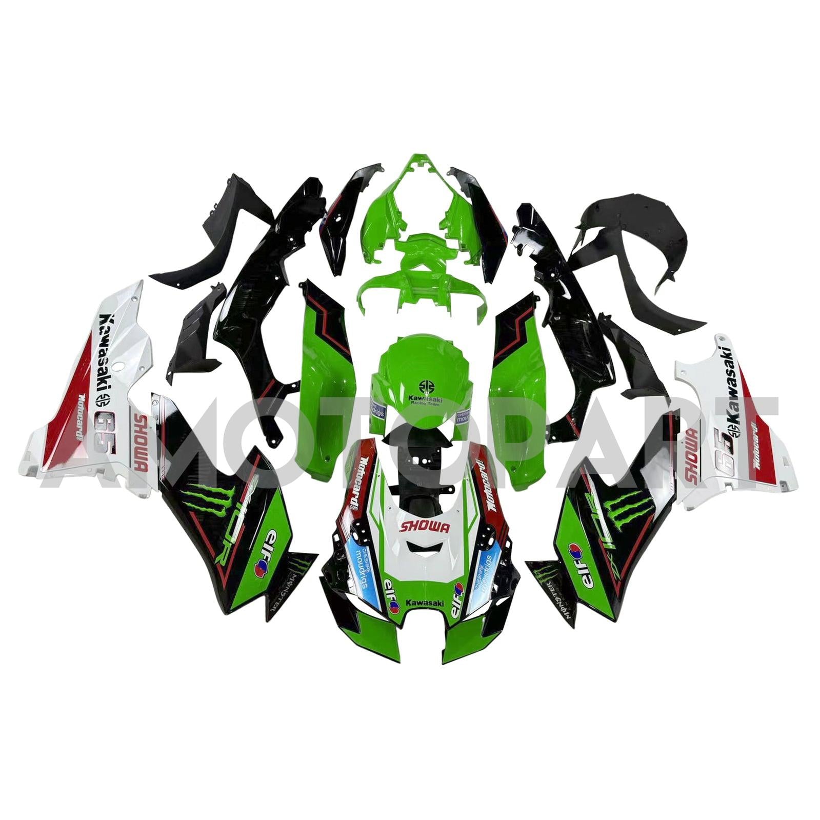 Amotopart 2021-2024 Kawasaki ZX10R ZX10RR ブラック グリーン ロゴフェアリング付き