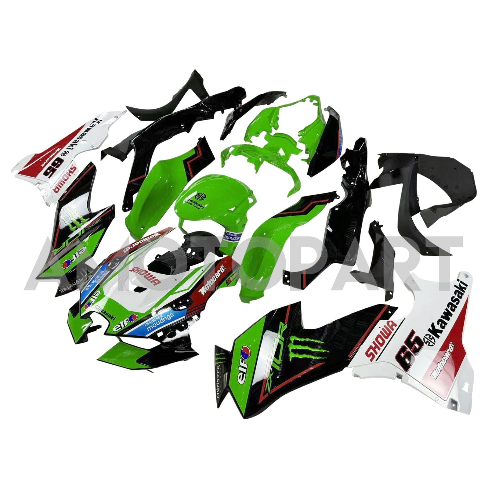 Amotopart 2021-2024 Kawasaki ZX10R ZX10RR ブラック グリーン ロゴフェアリング付き