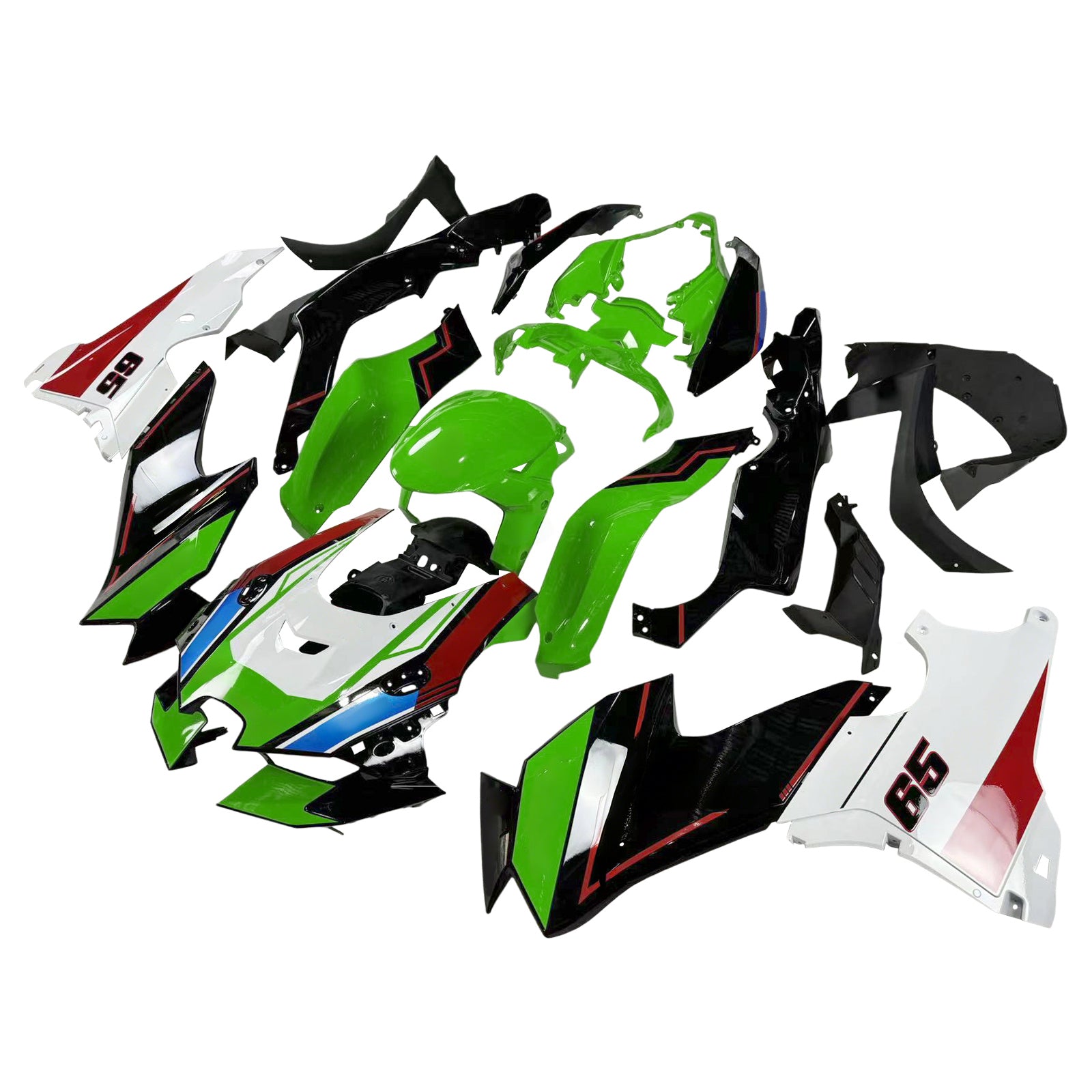 Amotopart 2021-2025 Kawasaki ZX10R ZX10RR Czarna zielona z logo owiewki