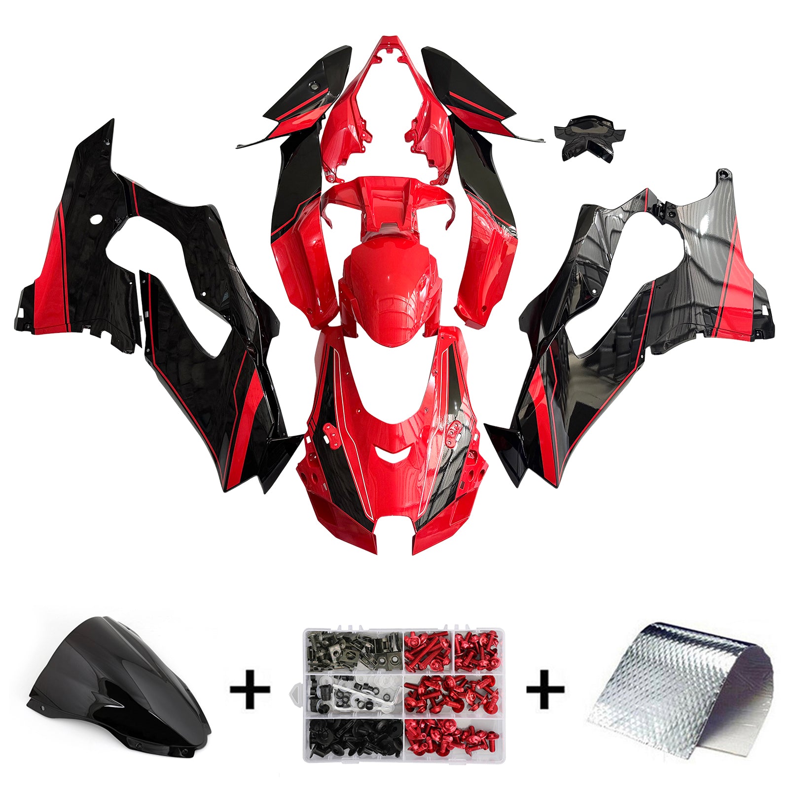 Amotopart 2021-2025 Kawasaki ZX10R ZX10RR Black Red Fairing Kit