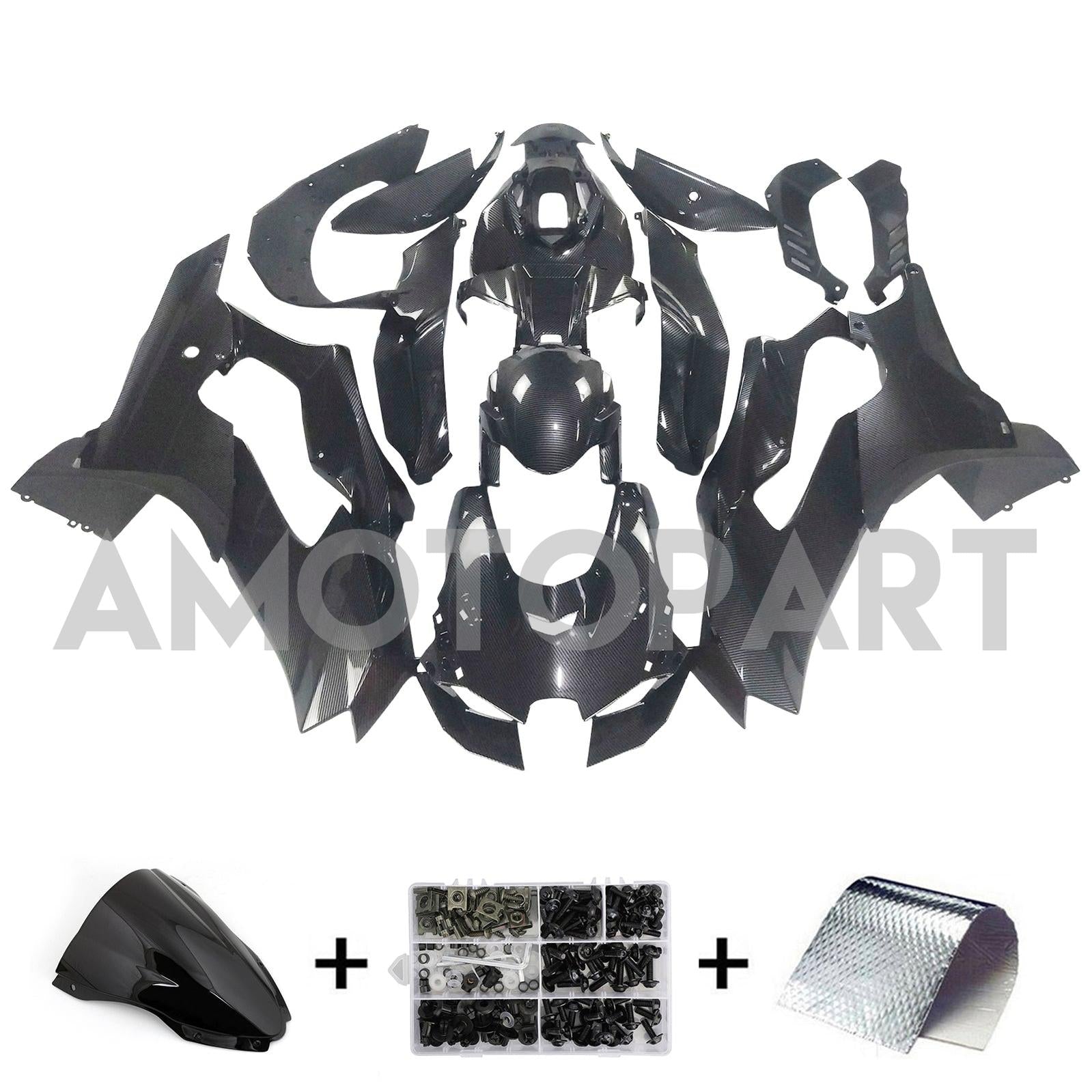 Amotopart 2021-2025 Kawasaki ZX10R ZX10RR Carbon Fiber Glossy Black Fairing Kit
