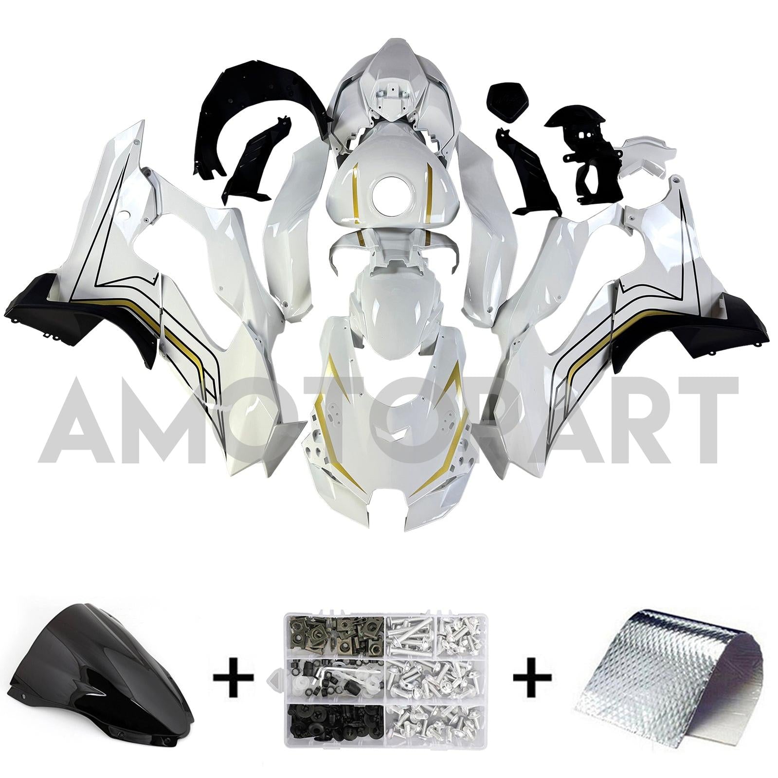 Amotopart 2021-2025 Kawasaki ZX10R ZX10RR Glossy White Fairing Kit
