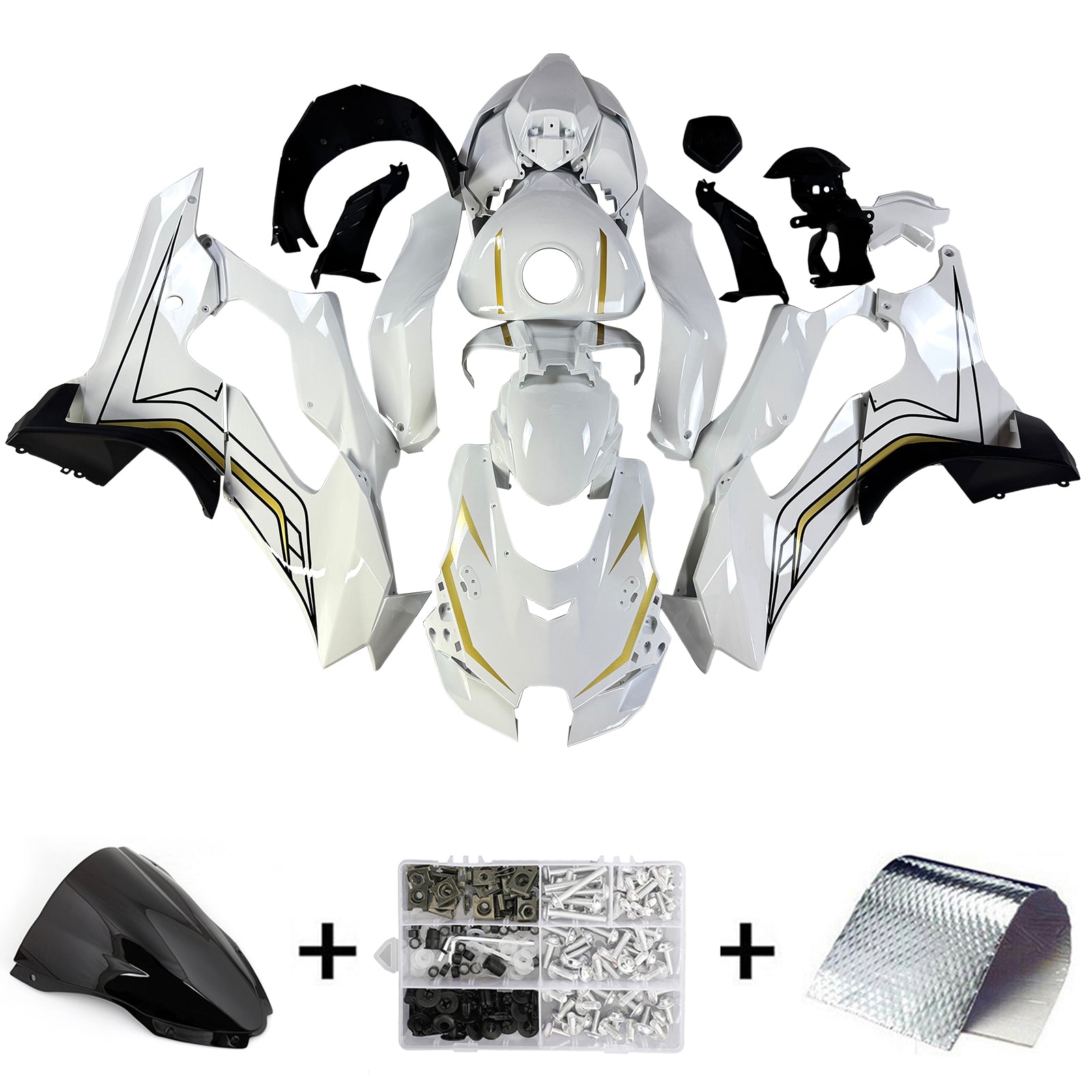 Amotopart 2021-2025 Kawasaki ZX10R ZX10RR Glossy White Fairing Kit