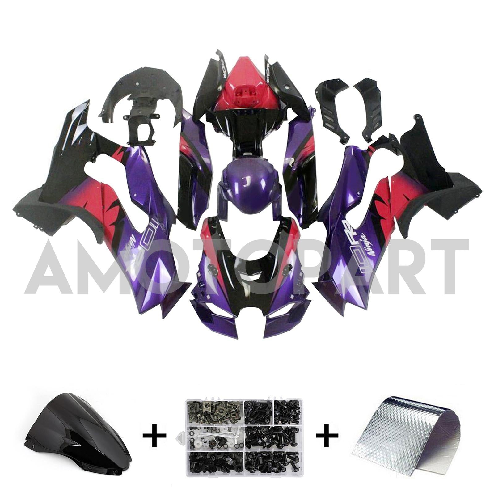 Amotopart 2021-2025 Kawasaki ZX10R ZX10RR Black Purple Pink Fairing Kit
