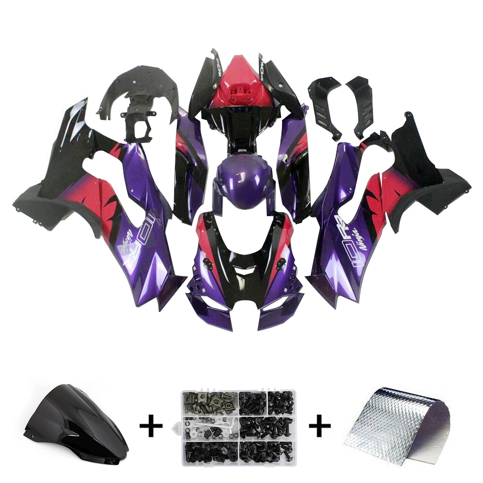 Amotopart 2021-2025 Kawasaki ZX10R ZX10RR Black Purple Pink Fairing Kit