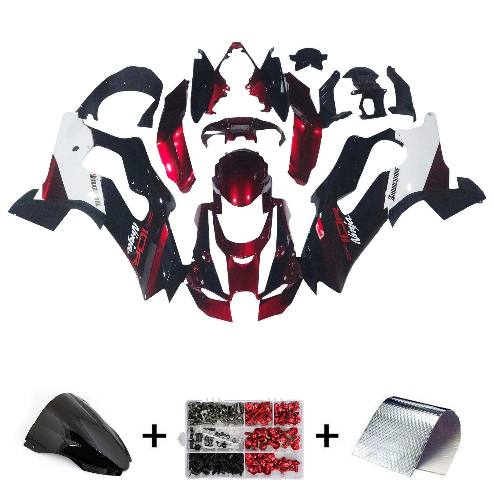 Amotopart 2021-2025 Kawasaki ZX10R ZX10RR Glossy Black White Red Fairing Kit