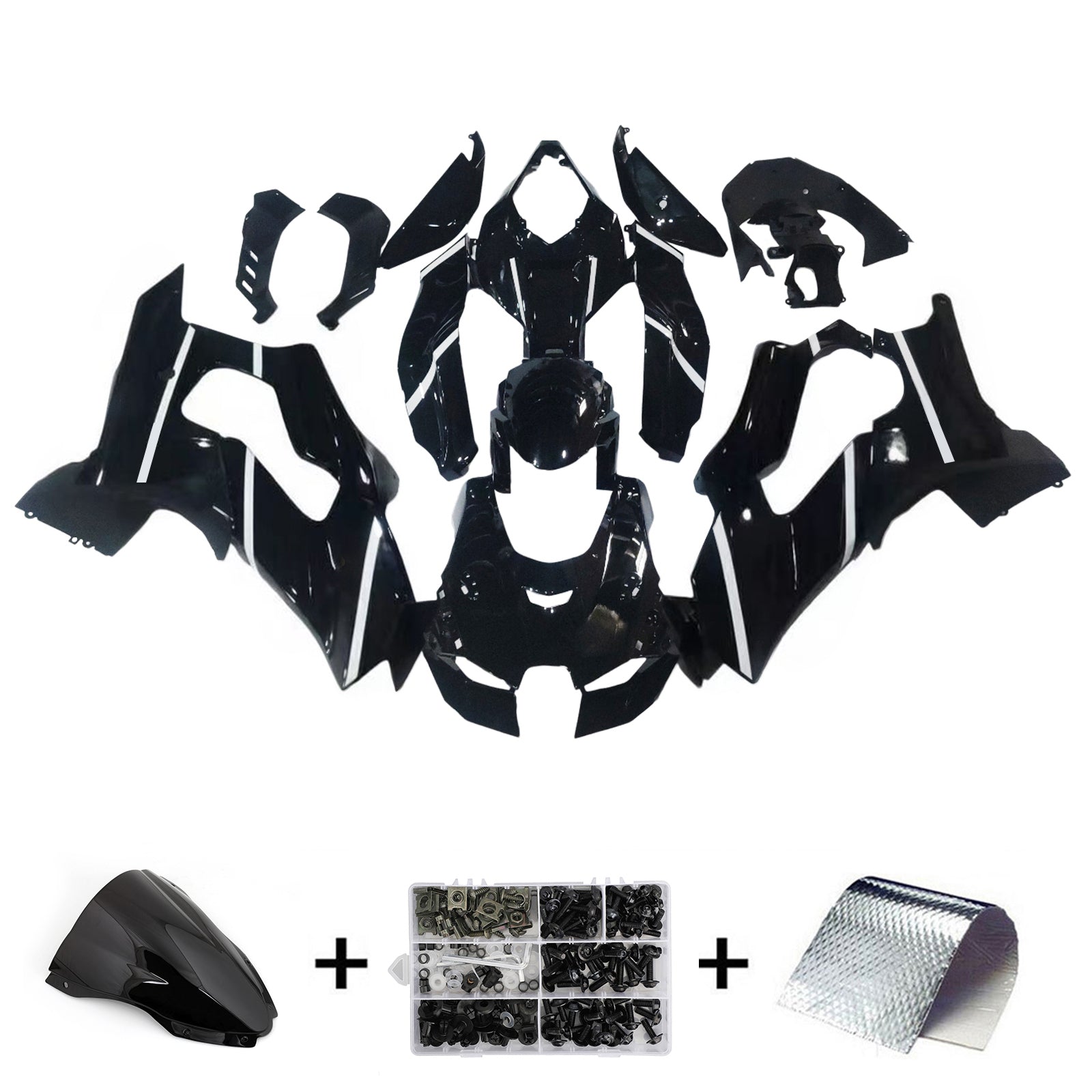 Amotopart 2021-2025 Kawasaki ZX 10RR ZX 10R Black White Fairing Kit