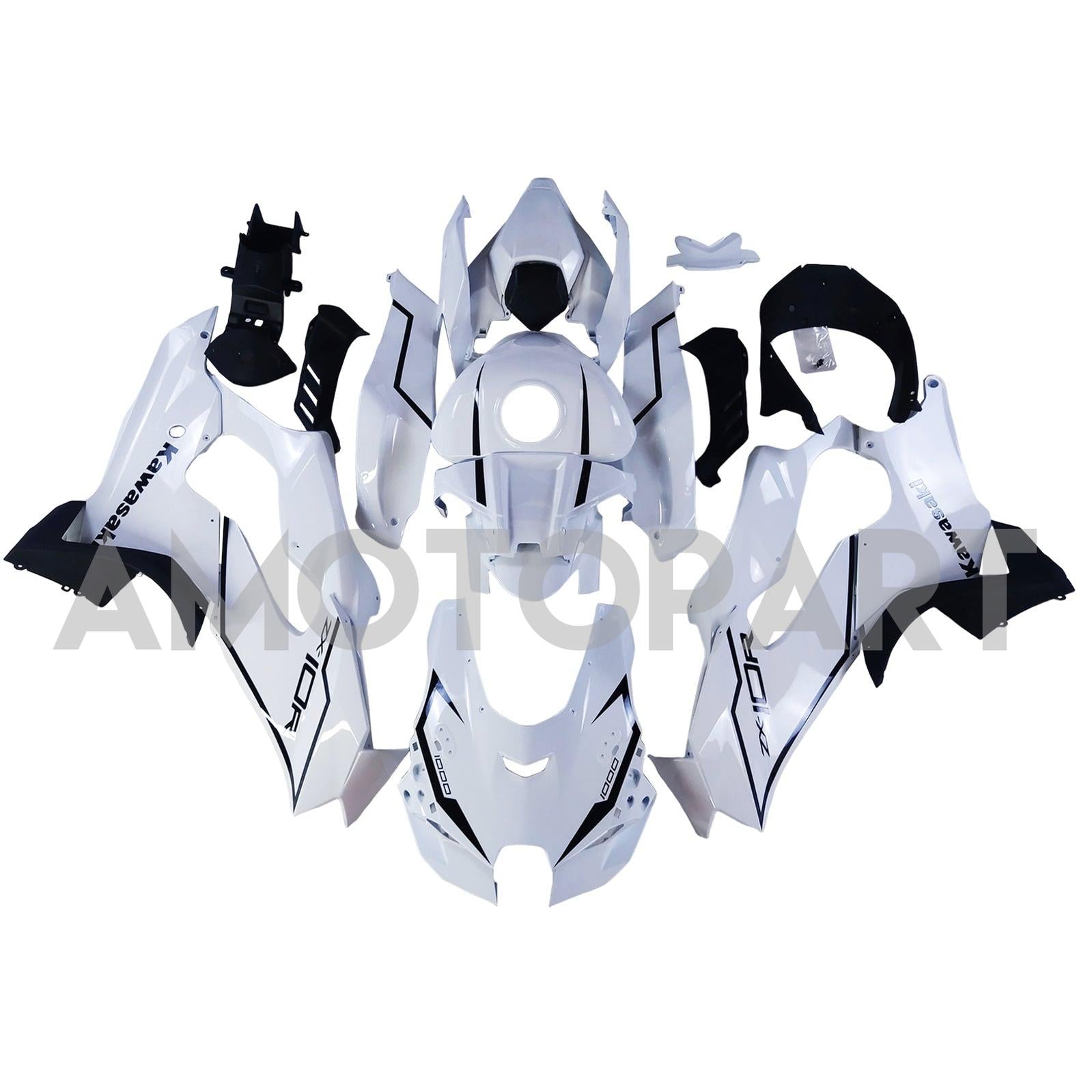 Amotopart 2021-2025 Kawasaki ZX 10RR ZX 10R Glossy Black White Fairing Kit
