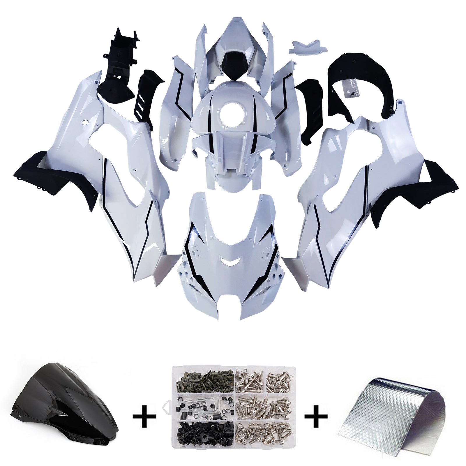 Amotopart 2021-2025 Kawasaki ZX 10RR ZX 10R Glossy Black White Fairing Kit