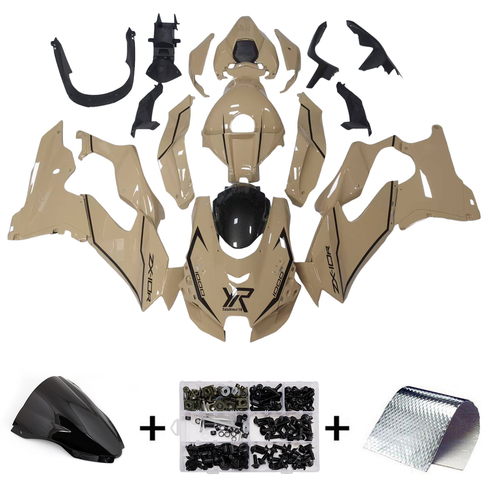 Amotopart 2021-2025 Kawasaki ZX 10RR ZX 10R Black Warm Beige Fairing Kit