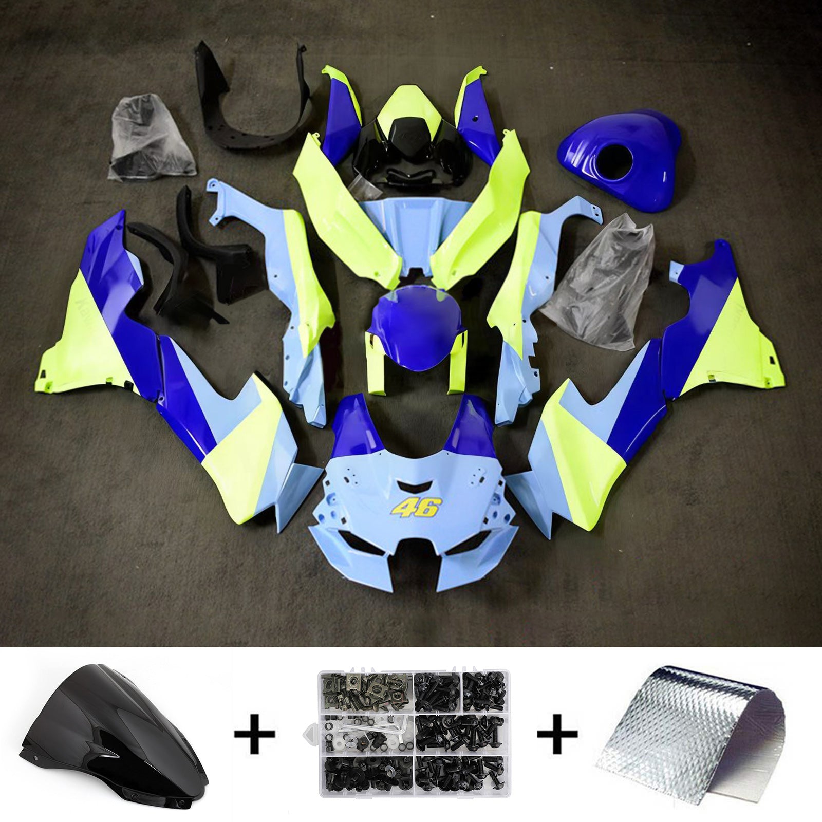 Amotopart 2021-2025 ZX-10R ZX-10RR Kawasaki Blue&Yellow Fairing Kit
