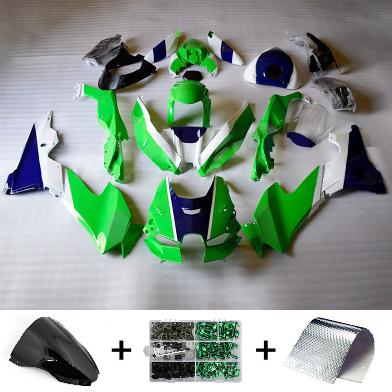 Amotopart 2021-2025 ZX-10R ZX-10RR Kawasaki Green&Blue Fairing Kit