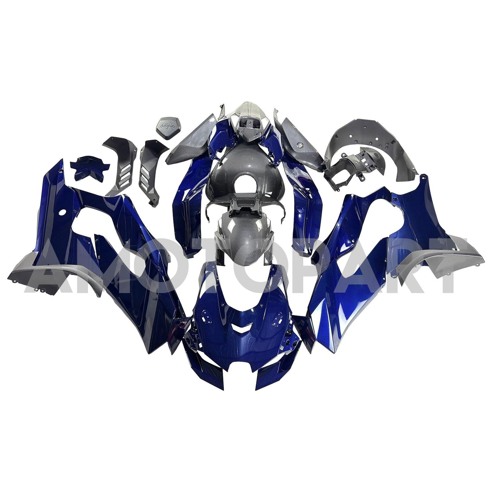 Amotopart 2021-2025 Kawasaki ZX14R ZZR1400 Carbon Fiber Grey Blue Fairing Kit
