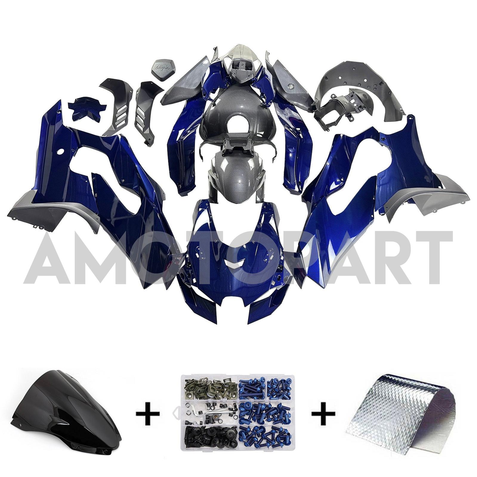 Amotopart 2021–2025 Kawasaki ZX14R ZZR1400 Carbonfaser-Graublau-Verkleidungsset