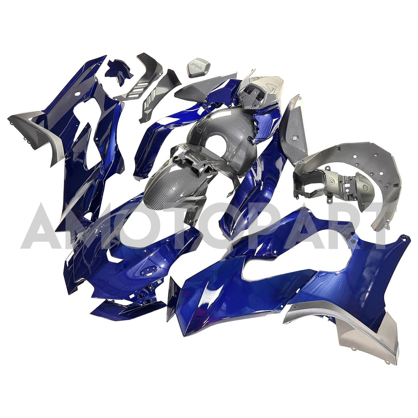 Amotopart 2021-2025 Kawasaki ZX14R ZZR1400 Carbon Fiber Grey Blue Fairing Kit