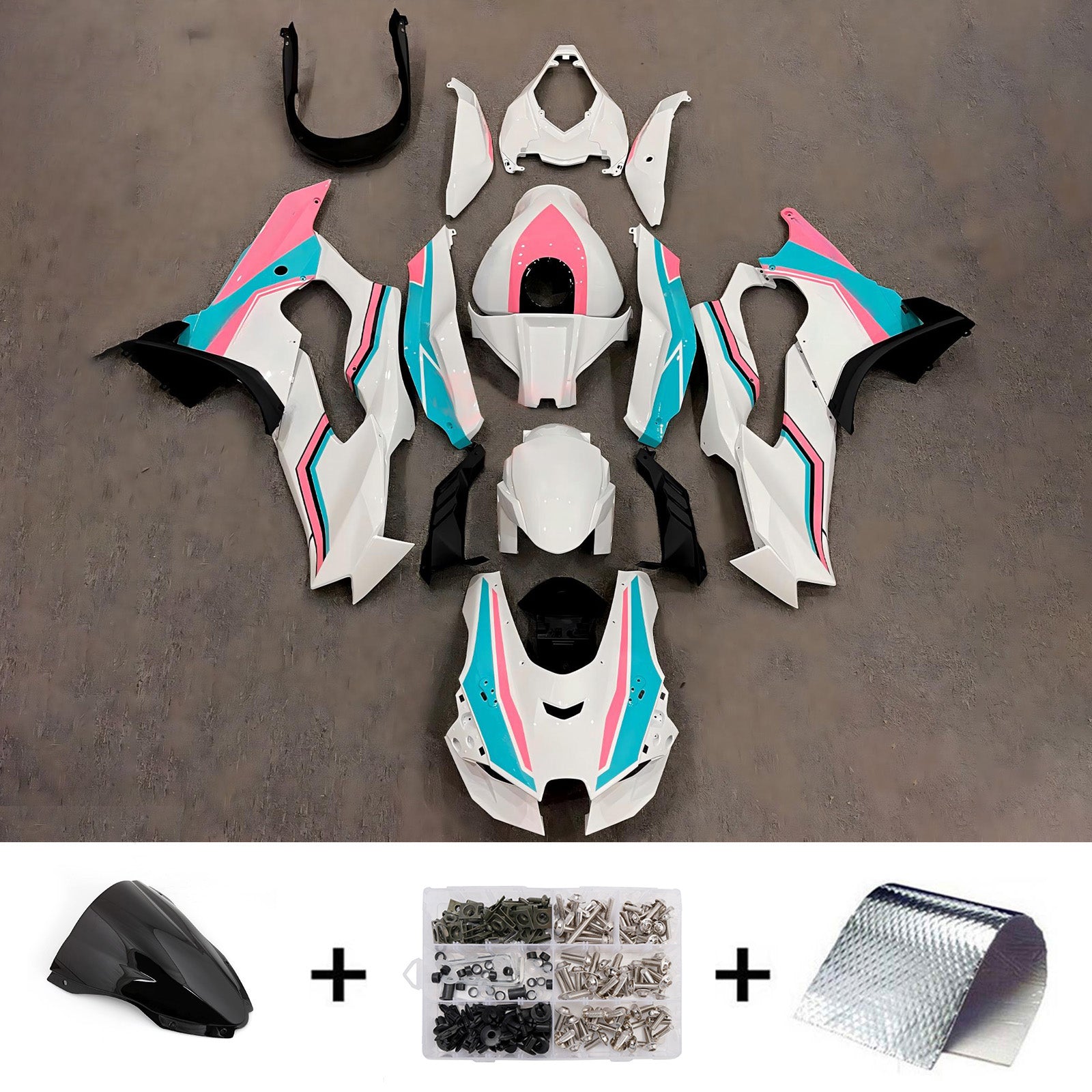 Amotopart 2021-2025 Kawasaki ZX-10R/ZX-10RR White Blue Pink Fairing Kit