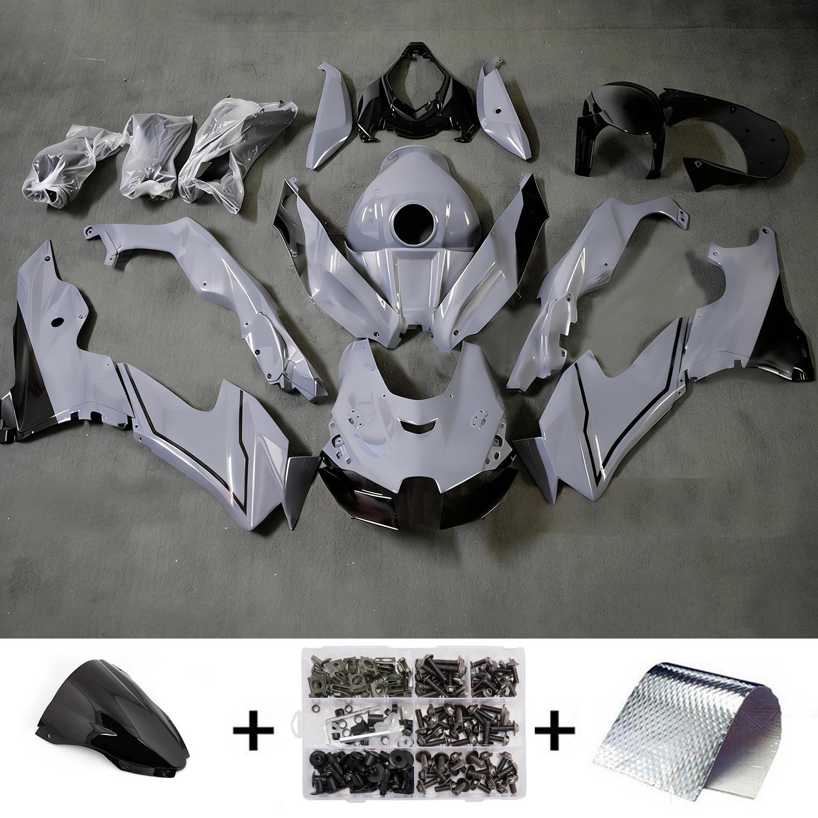 Amotopart 2021-2025 Kawasaki ZX-10R/ZX-10RR Grey Black Fairing Kit