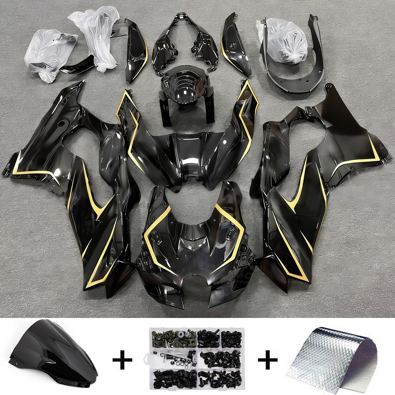 Amotopart 2021-2025 Kawasaki ZX-10R/ZX-10RR Black Yellow Fairing Kit