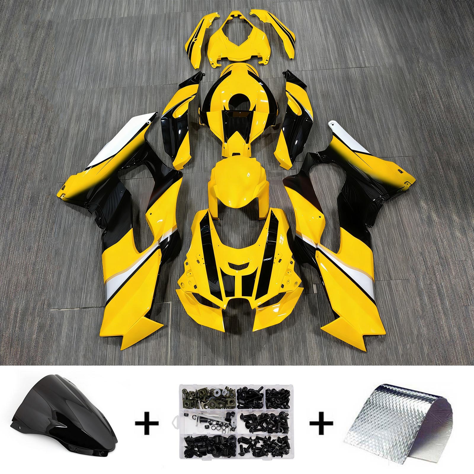 Amotopart 2021-2025 Kawasaki ZX-10R/ZX-10RR Yellow Black Fairing Kit